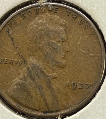 1937 Lincoln Wheat 2 Laminations front, line on front (c091) - Image 1 of 3