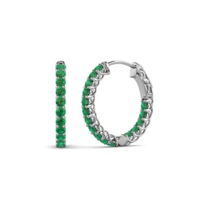 Emerald Inside-Out Womens Hoop Earrings 0.64 ctw 14K Gold JP:137848 - Picture 1 of 10