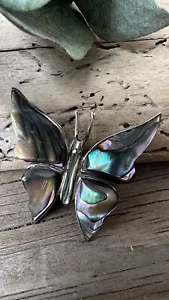 Broche prendedor vintage de plata esterlina y concha de abulón de México 🦋 - Imagen 1 de 12
