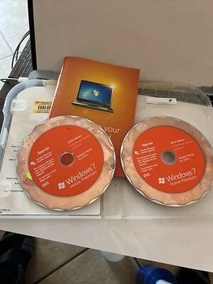 Used Microsoft Windows 7 Home Premium Upgrade 32 Bit and 64 Bit DVDs MS WIN - Image 1 of 4
