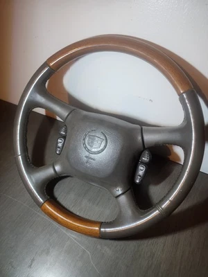 2000-2002 Cadillac Escalade Steering Wheel W/ Switches Leather Woodgrain OEM - Image 1 of 4