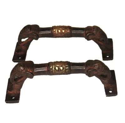 部落大象形状门把手复古风格手工黄铜窗户拉刀 — 第 1/4 张图片