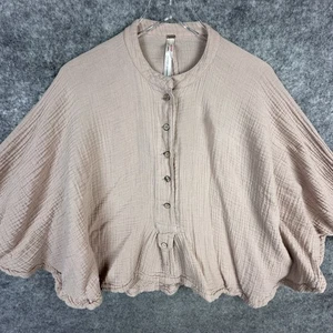 Free People Pullover Damen XS rosa beige Knopfleiste Boho Gaze Cape Poncho Oberteil - Bild 1 von 10