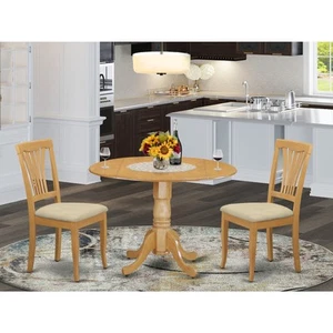 Kitchen Table Set-Dining Table And 2 Kitchen Chairs Oak Round 3 Microfiber Seat - Picture 1 of 5