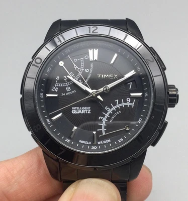 Timex Intelligent Flyback Watch Men 42mm Black Chronograph New Battery 8.75" - Image 1 of 4