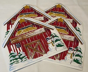 Christmas Barn Snowman Vinyl Placemats Set 4 Holiday Table Decor VTG Trim A Home - Picture 1 of 10