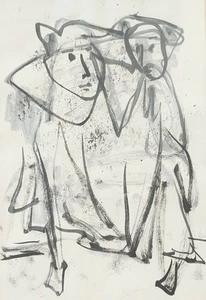 YEHUDA BACON (1929-), Ink on Paper, Figures, Signed - Picture 1 of 4