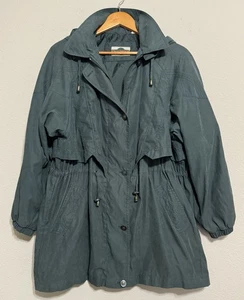 Y2K Vintage Outbrook Damen grüner Mantel L abnehmbare Kapuze durchgehender Reißverschluss & Knopf belüftet - Bild 1 von 16