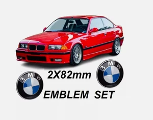 82mm + 82mm SET Car Front Hood Bonnet Emblem Badge Logo  E60 E36 E32 E38 E34 F01 - Picture 1 of 3
