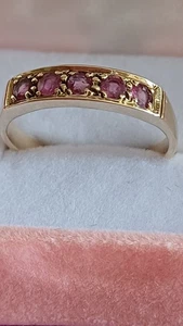 9k Yellow Gold Ruby Half Eternity Ring. Size  P - Picture 1 of 9
