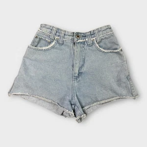Vintage LA Blues High Rise Denim Shorts 90s Distressed Raw Hem Hong Kong Size 4 - Picture 1 of 8