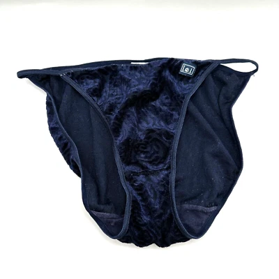 Braguita de bikini vintage Lei String L/7 azul terciopelo corte alto Burnout cachemira Foto 1 de 4