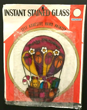 Vintage Instant Stained Glass Commodore Merry Christmas Hot Air Balloon w/ Bunny