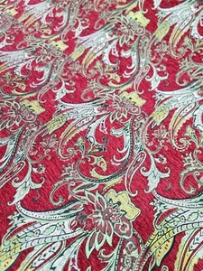 RED GOLD FLORAL CHENILLE UPHOLSTERY BROCADE FABRIC (56 in.) Sold BTY DAMASK - Picture 1 of 13