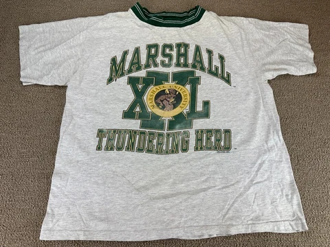 Marshall Thundering Herd Shirt Gray Green University Football Basketball VTG Cover
