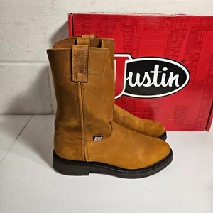 Justin Herren Conductor 10" Braun Leder Zum Überziehen Stiefel Stil # 4760 Größe 9 D - Bild 1 von 5