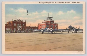 Kommunaler Flughafen Propellerflugzeuge und US Wetterbüro Omaha Nebraska Postkarte - Bild 1 von 2