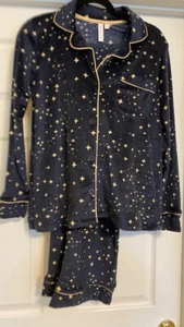 Joyspun Flanell Pyjama Set Gr. S NEU marine mit goldenen Sternen Langarm lange Hose - Bild 1 von 4