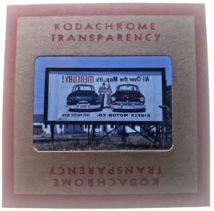 Kodachrome Red Border Slide | *1949* LINCOLN MERCURY CAR AUTO Billboard Sign Ad - Picture 1 of 3