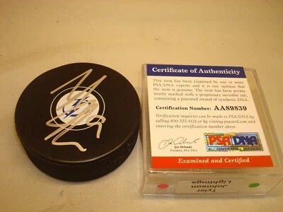 Tyler Johnson Signed Tampa Bay Lightning Hockey Puck Autograph PSA/DNA COA 1D - Image 1 of 3