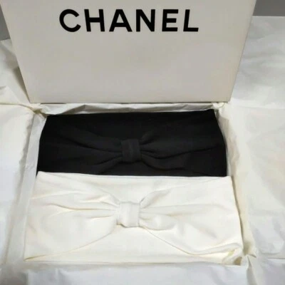 Chanel Banda para el Cabello Blanco Negro Juego de 2 Piezas Cinta con Caja Limitada Novedad RARO Foto 1 de 4