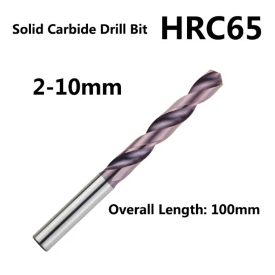 1PC 2mm-10mmx100mm HRC65 Solid Carbide Drill Bit For Hard Alloy Stainless Steel - Image 1 of 4