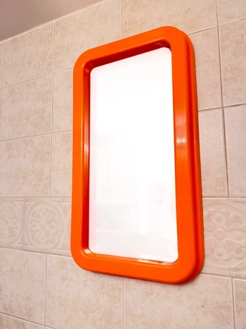Vintage Space Age Rectangular Mirror in Orange Pejal Ljulbjana Slovenia 1970s Cover