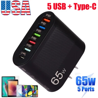 6 Port USB Type-C Charge USB Hub Wall Charger Adapter For iPhone Samsung Galaxy  - Image 1 of 4