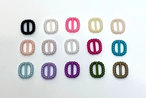 15pcs PEARL PLASTIC DOLL BELT BUCKLES 14 DIFFERENT COLORS CRAFT SEW SCRAPBOOKING - Picture 1 of 5