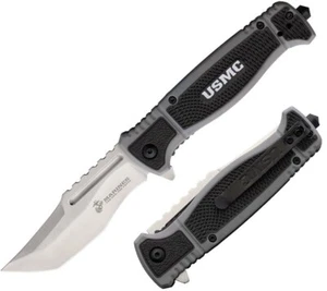 USMC Assisted Folding Knife 3.5" 3Cr13 Steel Blade Black And Gray Nylon Handle - Picture 1 of 3
