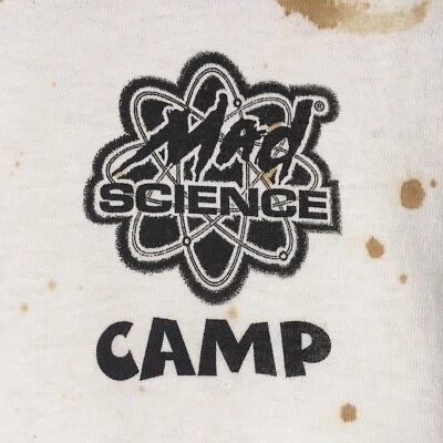 Camiseta Campamento Ciencia Loca Años 90 De Colección Niños L Blanca Decorada a Mano Hojas Naturales Foto 1 de 4