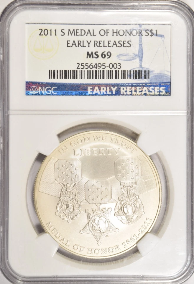 2011-S Medal of Honor Commemorative Silver Dollar ~ NGC MS69 ER Early Releases! - Image 1 of 2