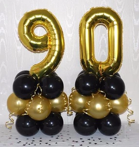 90. GEBURTSTAG - 90 JAHRE ALT - GOLD/SCHWARZ - FOLIENBALLONDISPLAY - TISCHMITTELSTÜCK - Bild 1 von 4