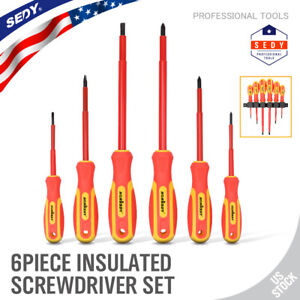 Insulated Slotted & Phillips Electricians Screwdrivers Set Magnetic Tool 6 Piece