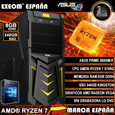 Ordenador Gaming Pc AMD Ryzen 7 5700G 8GB SSD 240GB de Sobremesa Windows 10 - Imagen 1 de 4