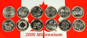 Complete SET 2000 Canadian 25 cent Millennium 12 Coin Jan.-Dec. Quarters BU UNC - Picture 1 of 14