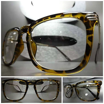 Herren Oder Damen Vintage Retro Klar Gläser Brillen Landschildkröte & Gold - Bild 1 von 4