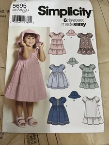 Simplicity SEWING PATTERN 5695 Toddler DRESSES & HATS Size 1/2 - CUT - Picture 1 of 5