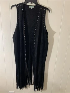 Gilet Rocking' C Western nero con frange grande - Foto 1 di 6
