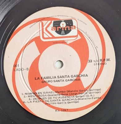 ✨🎶 SALSA GUAGUANCO La Familia Santa Garchia PERU KARINA Vinyl Only No Cover - Image 1 of 4