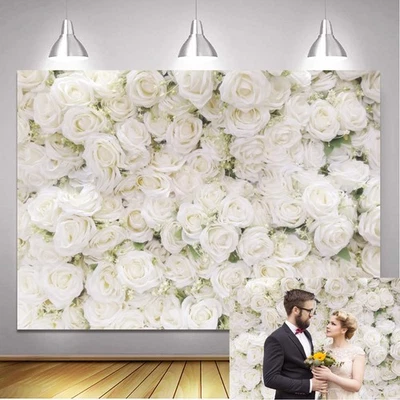 Romantic White Rose Backdrop Wedding Church Valentine's Day Party Backdrop Props - Image 1 of 4