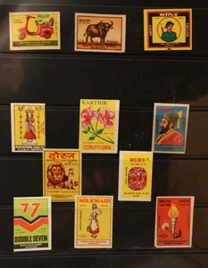 ANTIQUE VINTAGE MATCHBOX LABELS SAFETY MATCHES INDIA LOT OF 11 - Foto 1 di 3