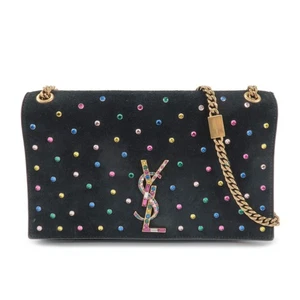 SAINT LAURENT PARIS Cassandra Suede Rhinestone Shoulder Bag 513074 Auth Used F/S - Picture 1 of 24