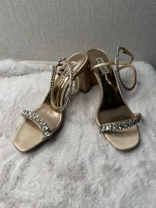 Badgley Mischka Damengröße 9 Riemchen-Sandalen Blockabsatz goldfarben glitzernd - Bild 1 von 9
