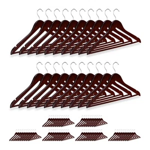 Coat hangers set 40 cm rail Brown Wooden Coat Hangers Trouser Hanger Set - Picture 1 of 8