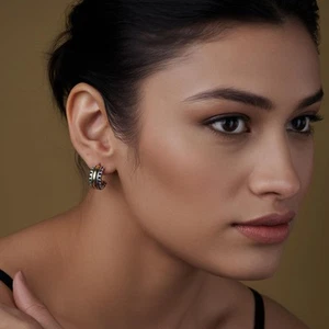 Orecchini a cerchio da donna in argento sterling 925 oro bicolore lucido e... - Foto 1 di 8