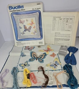 Bucilla Counted CrossStitch Butterflies Kit 14" Pillow Cover 49823 HALF COMPLETE - Picture 1 of 5