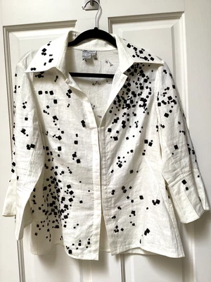 Worth Top Mujer Lino Blanco Con Adornos Negros, Talla 12 Foto 1 de 4