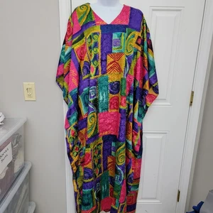 Sante Vintage 90s Colorful Jewel Colors V Neck Caftan Mrs Roper One Size - Bild 1 von 11
