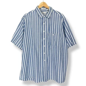 Vintage 90s Striped Shirt Button-Up Men FLAWS Short Sleeves Blue White Vertical - Picture 1 of 13